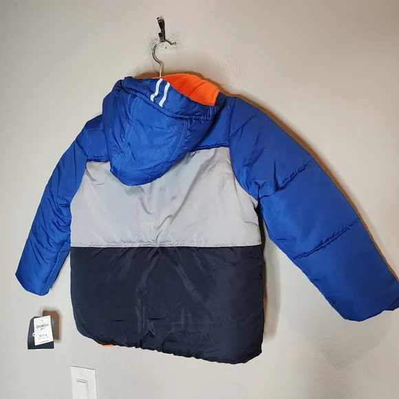 NWT Oshkosh 2-Piece Snowsuit Set Fleece Lined Blue Grey Coat Navy Bib M 5-6